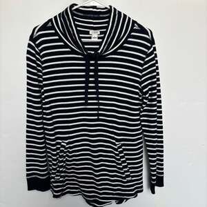 J.Crew Women's Striped Funnel Neck Waffle Knit Pullover Hoodie Size M